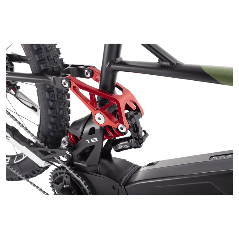 Detail view of the Fantic 2022 XEF 1.8 Sport E-bik in Sage Green colourway, unisex model