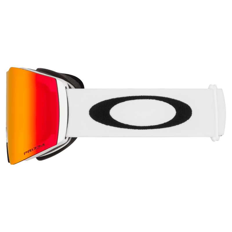 Side view of the Oakley Fall Line XL Goggles in Matte White, Prizm Torch lens, unisex model