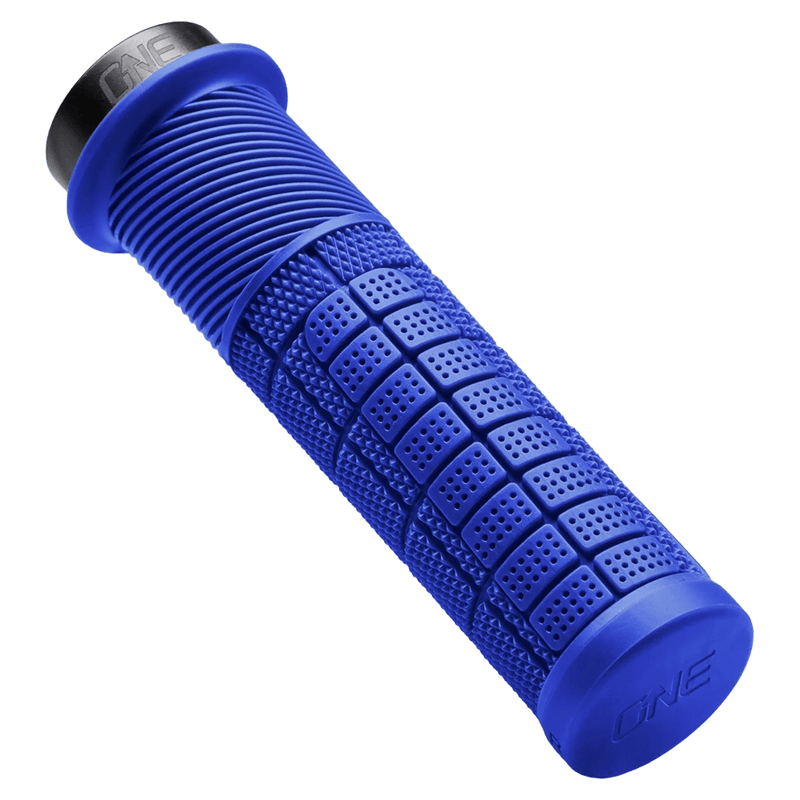 Main view of the One Up Thick Bike Grips in Blue colourway, unisex model