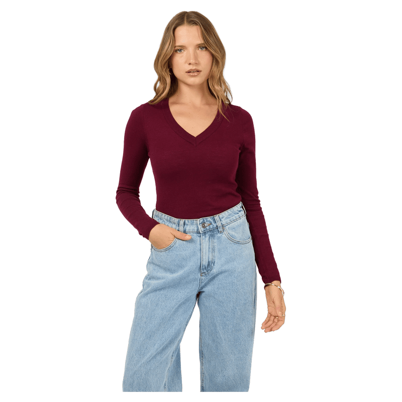 Ashton Knit Vee L/S Top - Womens
