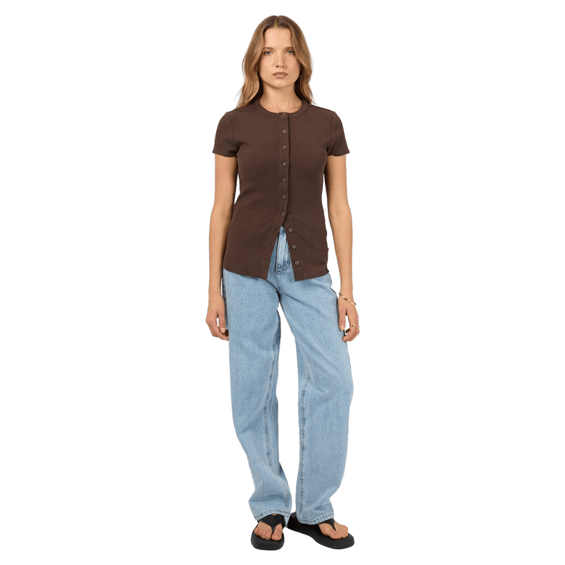 Button Up Short Sleeve Tee - Womens