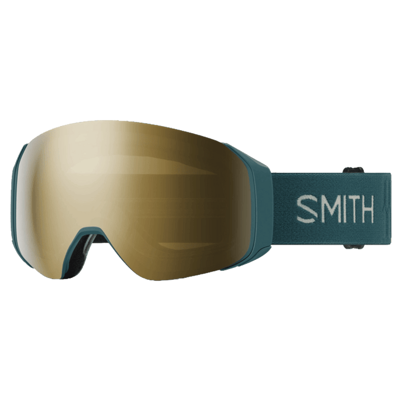 Main view of the Smith 4D Mag S Goggles in Malachite, Sun Black Gold Mirror lens, unisex model
