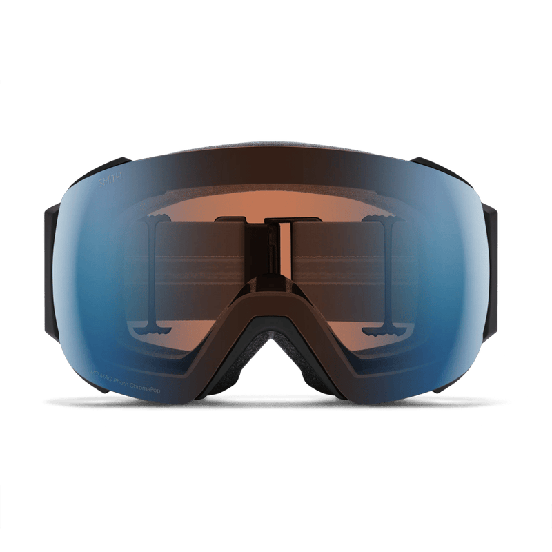 Front view of the Smith I/O Mag AF Goggles in Black, Photochromic Blue lens, unisex model