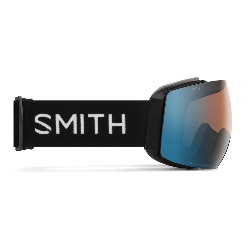 Side view of the Smith I/O Mag AF Goggles in Black, Photochromic Blue lens, unisex model
