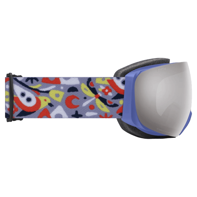 Side view of the Smith IO Mag S Goggles in Stevie Shao Artist Series, ChromaPop Sun Platinum Mirror lens, unisex model