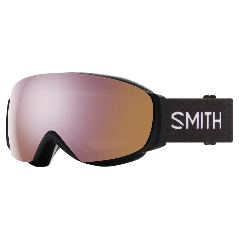 Main view of the Smith IO Mag S Goggles in Black, ChromaPop Everyday Rose Gold Mirror lens, unisex model