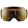 Front view of the Smith I/O Mag XL Low Bridge Goggles in Black, ChromaPop Pro Photochromic Gold Mirror lens, unisex model