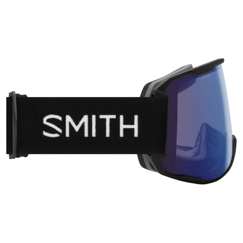 Side view of the Smith Preview Goggles in Black, ChromaPop Photochromic Rose Flash lens, unisex model