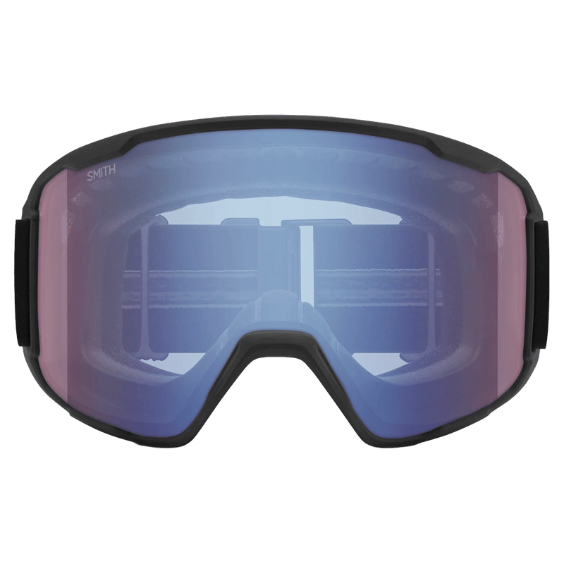 Front view of the Smith Preview Goggles in Black, ChromaPop Storm Blue Sensor Mirror lens, unisex model