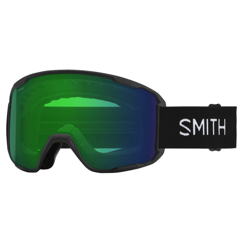 Main view of the Smith Preview Goggles in Black, ChromaPop Everyday Green Mirror lens, unisex model