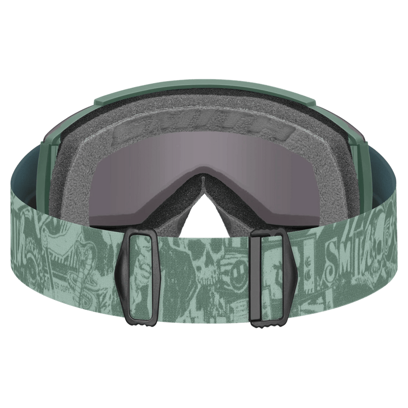 Back view of the Smith Squad Low Bridge Goggles in Cactus Zine, ChromaPop Sun Black Gold Mirror lens, unisex model