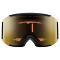 Front view of the Smith Squad Mag Low Bridge Goggles in Black, ChromaPop Pro Photochromic Gold Mirror lens, unisex model