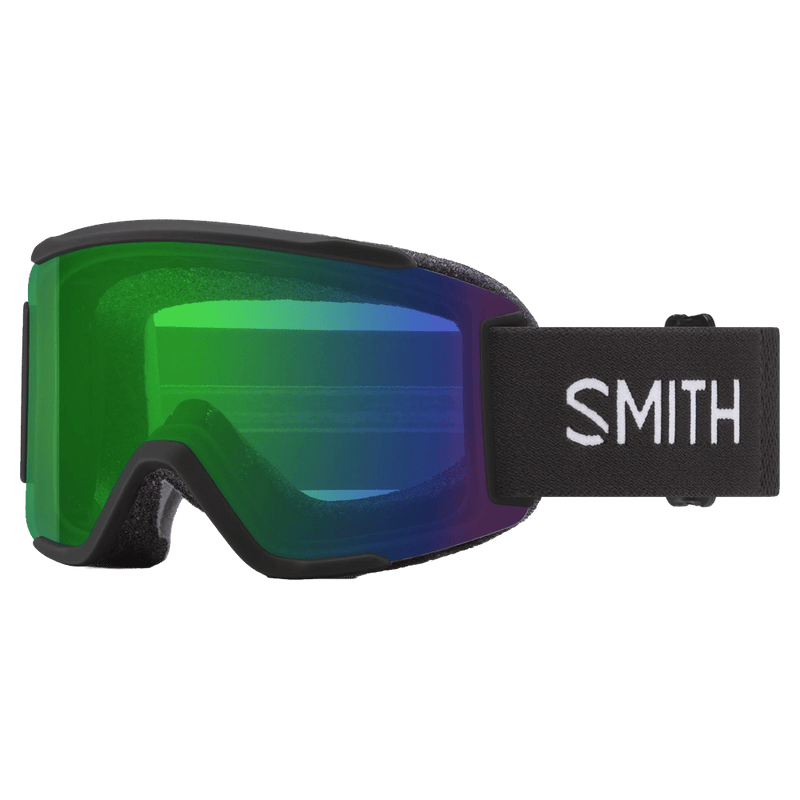 Main view of the Smith Squad S Goggles in Black, ChromaPop Everyday Green Mirror lens, unisex model