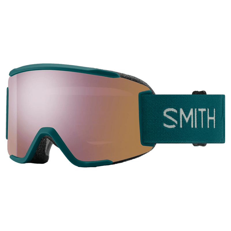Main view of the Smith Squad S Goggles in Malachite, ChromaPop Everyday Rose GoldMirror lens, unisex model