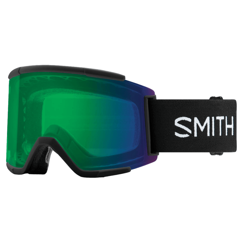 Main view of the Smith Squad XL Goggles in Black, ChromaPop Everyday Green Mirror lens, unisex model