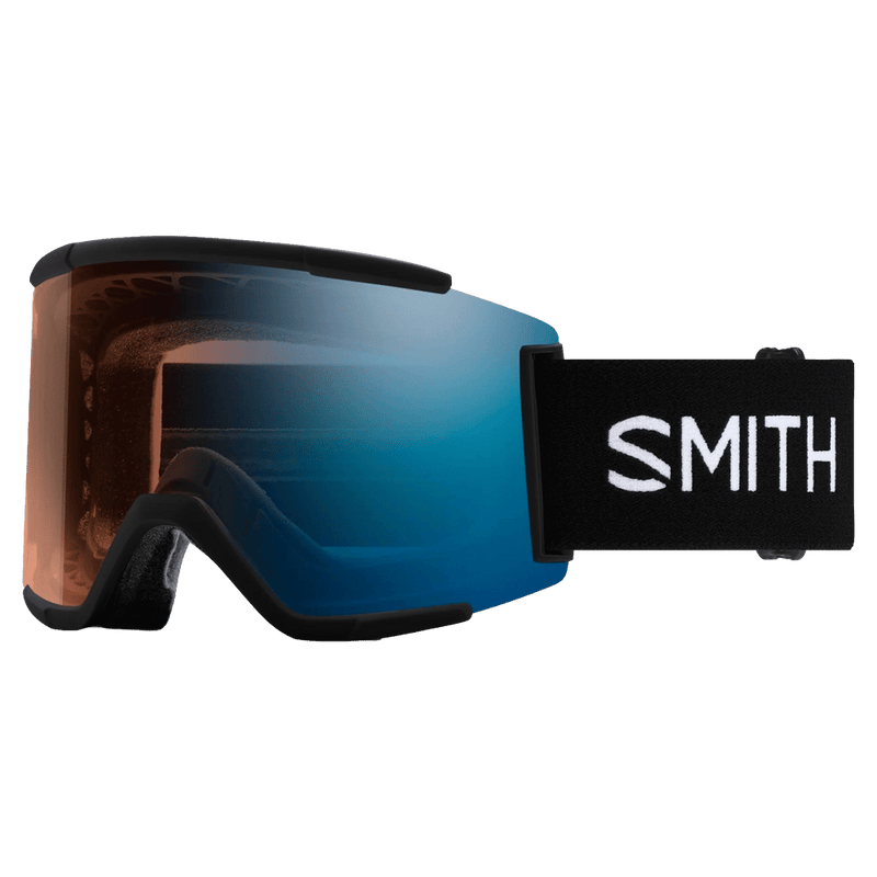 Main view of the Smith Squad XL Goggles in Black, ChromaPop Pro Photochromic Blue Mirror lens, unisex model
