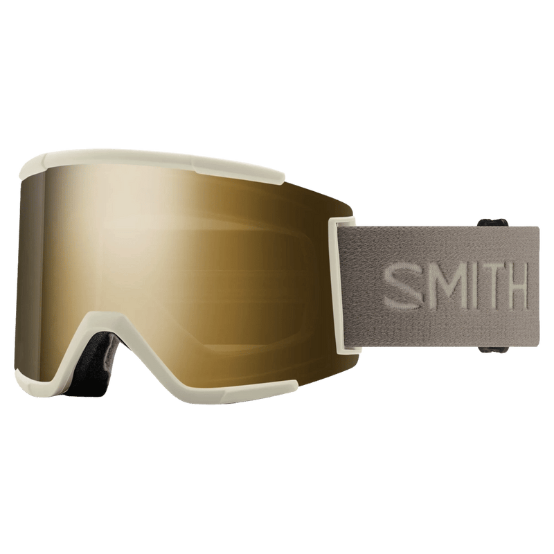 Main view of the Smith Squad XL Goggles in Chalk, ChromaPop Sun Black Gold Mirror lens, unisex model