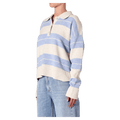 Side view of women in the Sofia Stripe Polo in colour Soft Blue