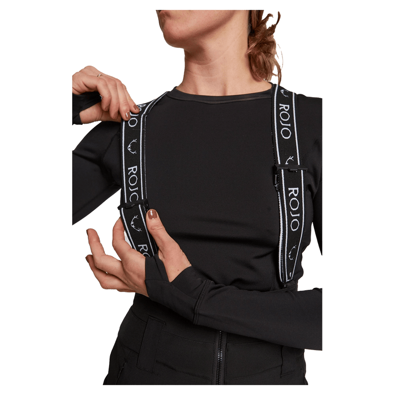 Front view of women wearing theRojo Softshell High Rise Ski Pants - Womens in colour True Black