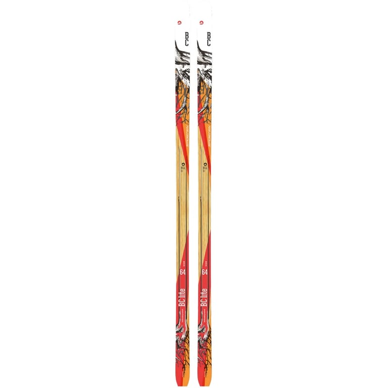 Sporten BC Lite JR kids cross country skis with wood grain, red and black graphics, and white tips.
