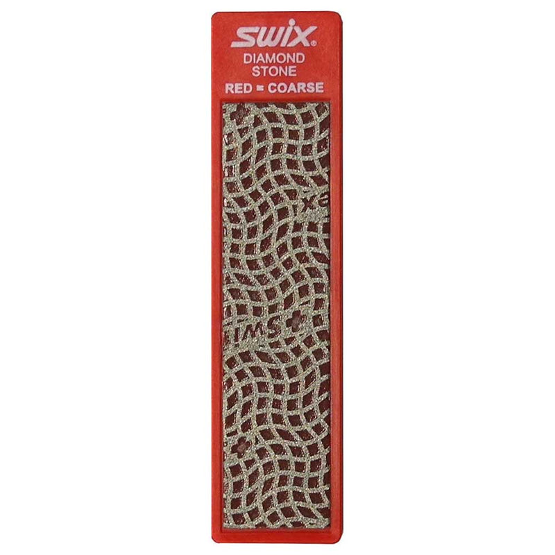 Rectangular Swix Racing Diamond Stone in red with white writing. Coarse.