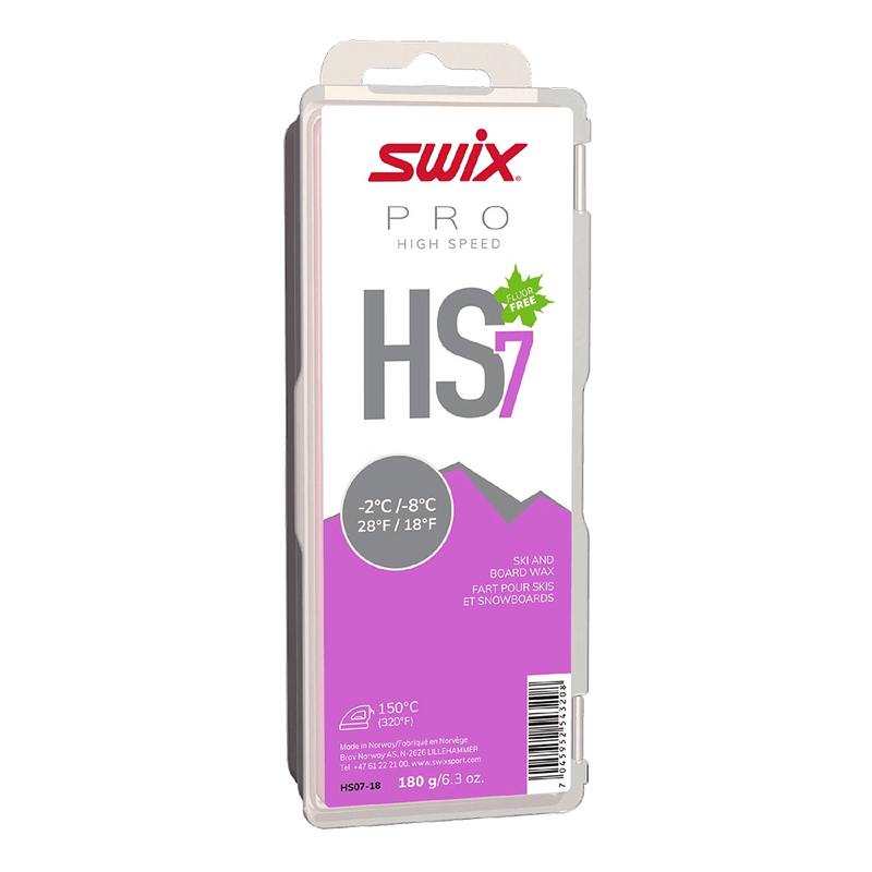 Front view of the packages Swix High Speed 7 Non Fluoro Glide Wax in 180g