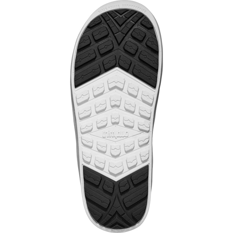Black and white textured rubber outsole tread on the bottom of a Thirtytwo Lashed Double BOA Snowboard Boot.
