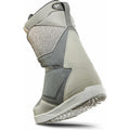 Rear view of grey and tan Thirtytwo Lashed Double BOA Snowboard Boots with a white lugged sole and heel pull tab.