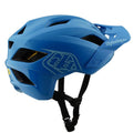 Blue TLD Flowline Mips kids MTB helmet with a visor, multiple vents, and black chin strap in a side profile view.