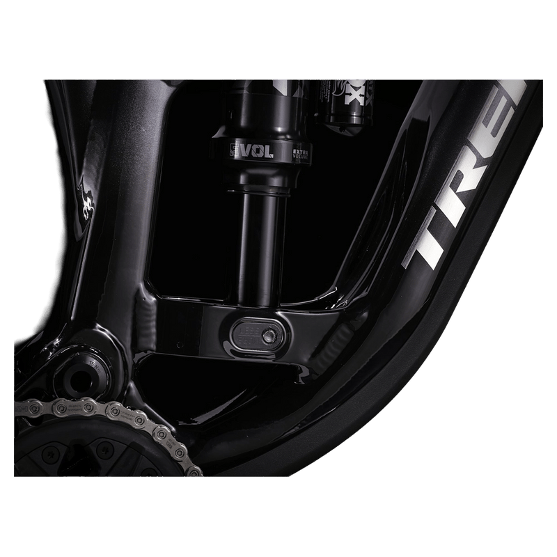 2023 Trek Fuel EX 8 Gen 6 mountain bike with a grey to black gradient frame, full suspension, and knobby tires.