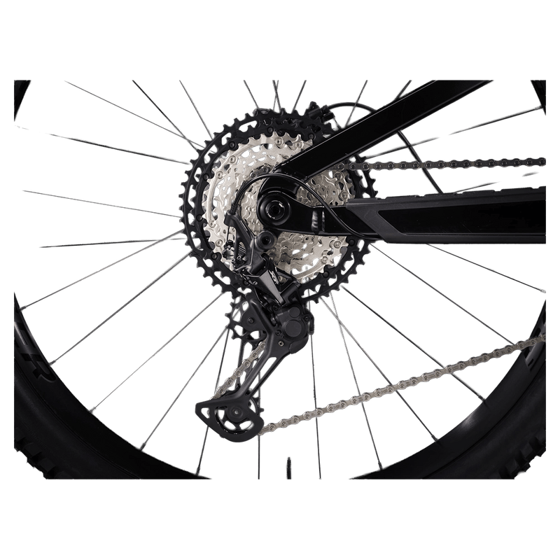2023 Trek Fuel EX 8 Gen 6 mountain bike with a grey to black gradient frame, full suspension, and knobby tires.