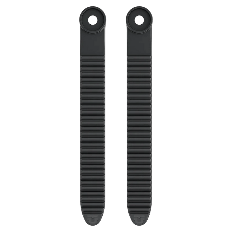 Black Union Ankle Sawblade snowboard binding ladder straps with serrated ridges and circular mounting holes.