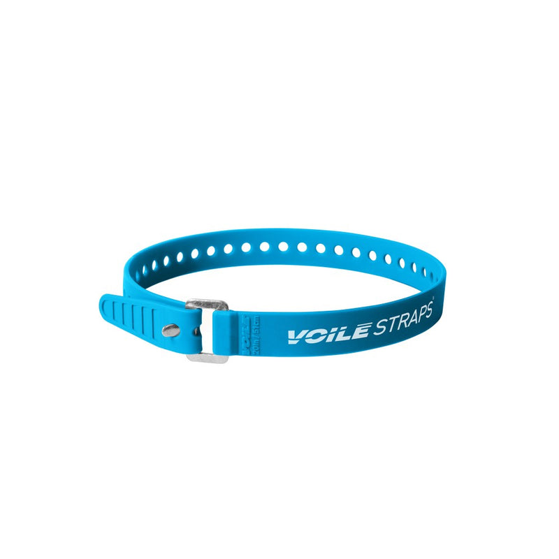 Blue Voile strap with holes and aluminum buckle with black Voile branding.