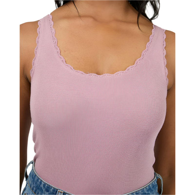 Washed Rib Lace Tank - Womens