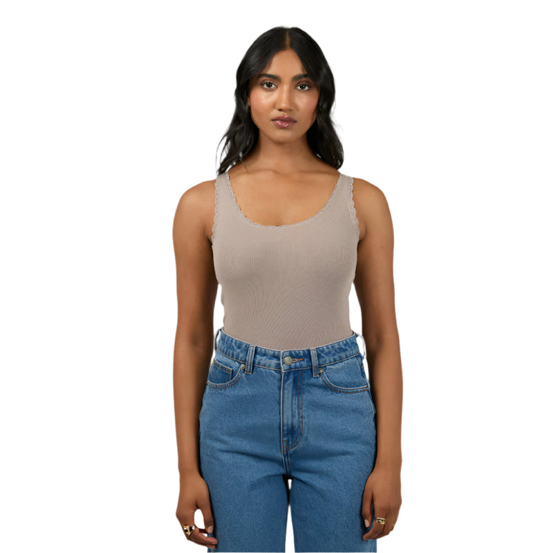 Washed Rib Lace Tank - Womens