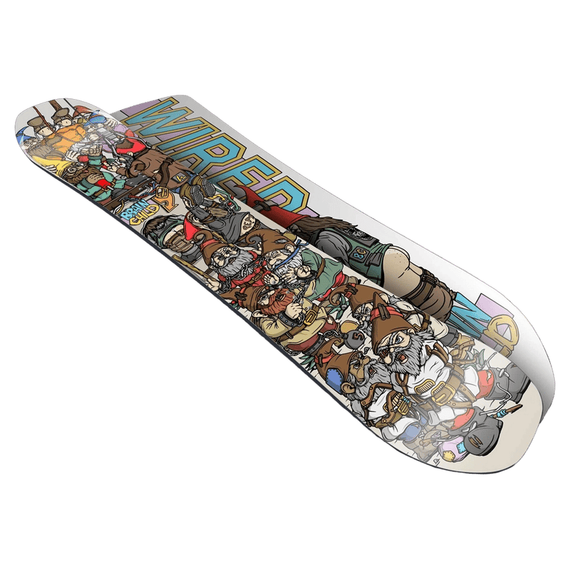 Wired 2027 Chris Haslam Artist Snowboard featuring a colorful cartoon gnome graphic and large blue Wired logo.