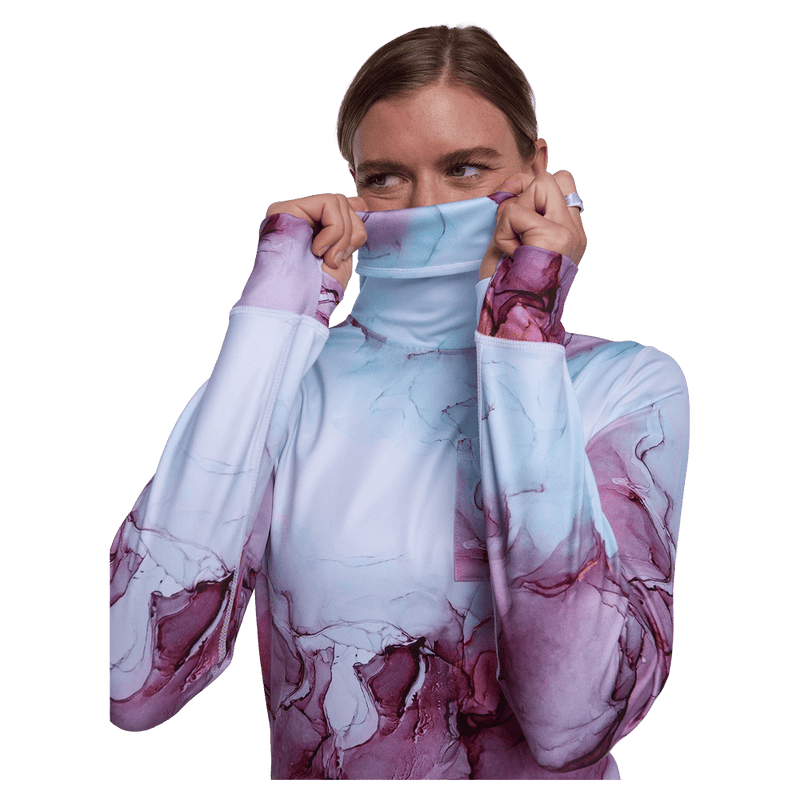 Front view of women in Rojo Park Life Funnel Neck - in Rosewater