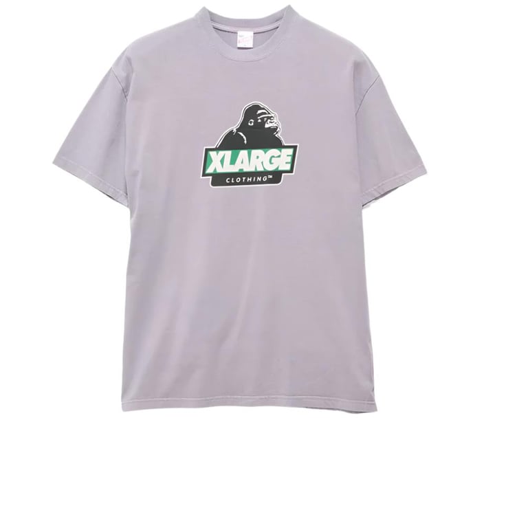 Light purple short-sleeve t-shirt with a central gorilla graphic and green XLARGE CLOTHING logo.