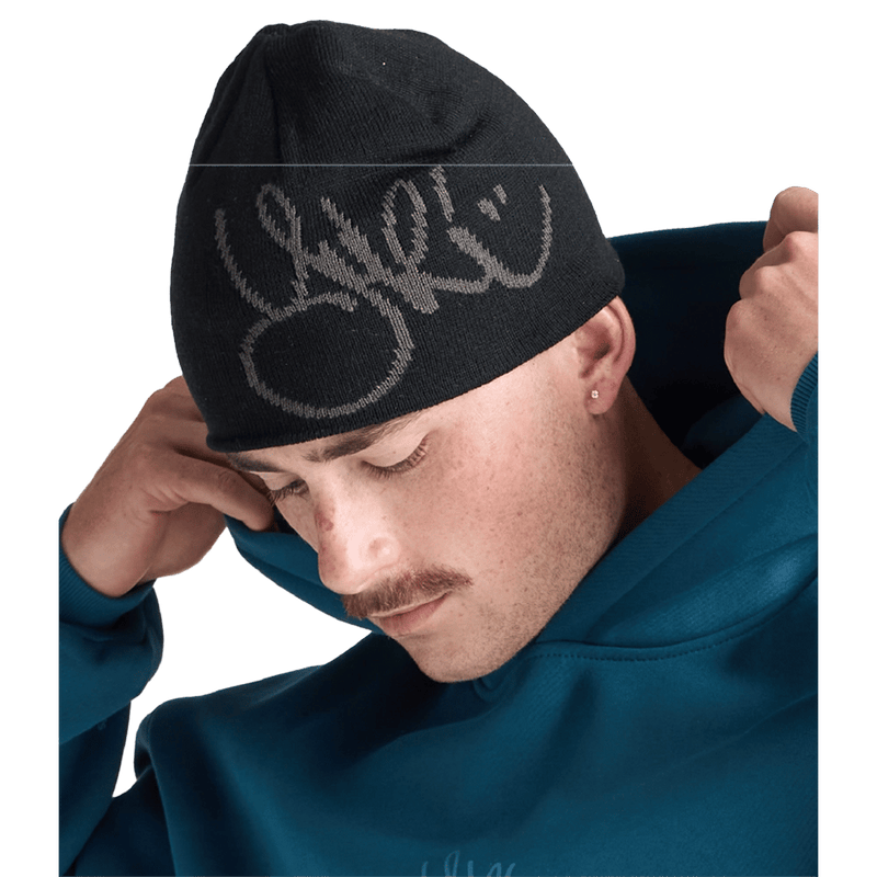Side view of the Yuki Threads Hot Lap Beanie Black Snowboards,  26/27 's model