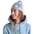 Side view of the Yuki Threads Hot Lap Beanie Stone Grey Snowboards,  26/27 's model