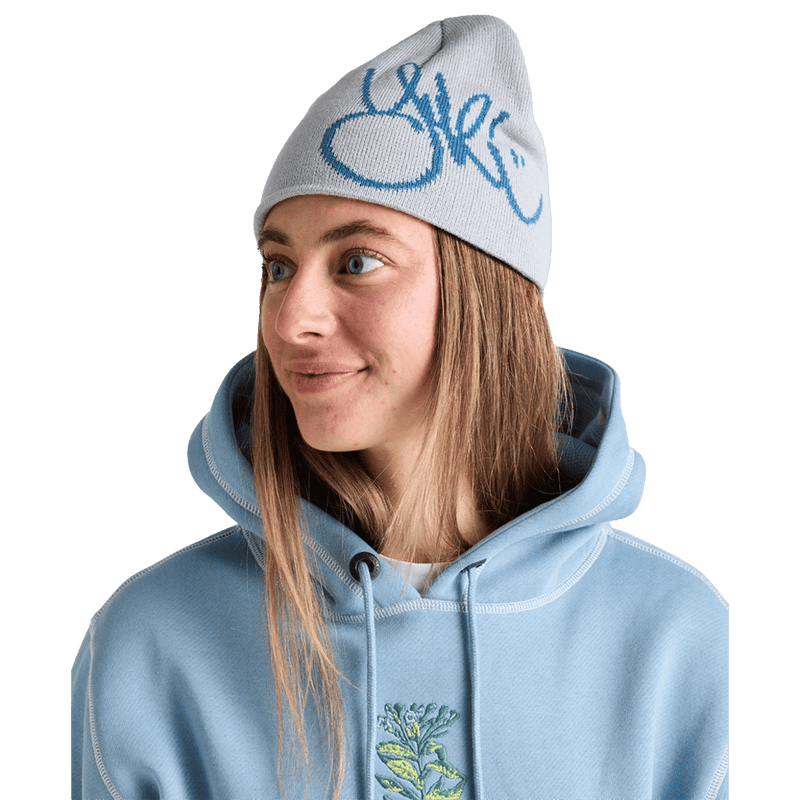Side view of the Yuki Threads Hot Lap Beanie Stone Grey Snowboards,  26/27 's model