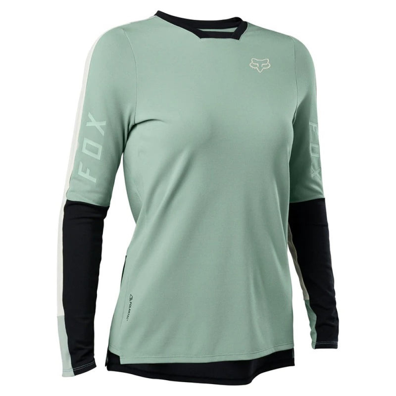Light green and black mountain bike jersey for women.